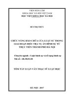 Chức năng bào chữa của luật sư trong giai đoạn điều tra vụ án hình sự từ thực tiễn thành phố hà nội (tóm tắt)
