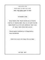 Hoạt động thu thập, đánh giá, sử dụng chứng cứ trong điều tra vụ án giết người theo luật tố tụng hình sự việt nam từ thực tiễn tỉnh tiền giang (tóm tắt)