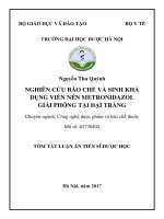 Nghiên cứu bào chế và sinh khả dụng viên nén metronidazol giải phóng tại đại tràng (tt)