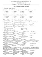 Đề thi học kỳ 2 môn Tiếng Anh lớp 12 trường THPT Gia Lộc, Hải Dương năm học 2011  2012 