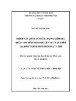 Thực trạng và biện pháp quản lý chất lượng giáo dục nhóm lớp mầm non độc lập tự thục trên địa bàn thành phố buôn ma thuột 