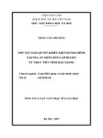 Thủ tục giải quyết khiếu kiện hành chính tại tòa án nhân dân cấp huyện từ thực tiễn tỉnh hậu giang (tt) 