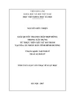 Giải quyết tranh chấp hợp đồng trong xây dựng, từ thực tiễn xét xử sơ thẩm tại toà án nhân dân tỉnh bình dương (tóm tắt)