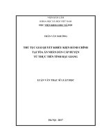 Thủ tục giải quyết khiếu kiện hành chính tại tòa án nhân dân cấp huyện từ thực tiễn tỉnh hậu giang 