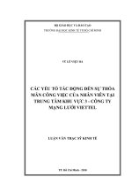Các yếu tố tác động đến sự thỏa mãn công việc của nhân viên tại trung tâm khu vực 3  công ty mạng lưới VIETTEL