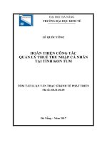 Hoàn thiện công tác quản lý thuế thu nhập cá nhân tại tỉnh kon tum