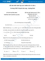 Đề thi thử THPT QG 2017 môn Vật Lý lần 1 trường Chuyên Hạ Long Quảng Ninh có đáp án