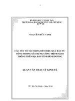 Các yêu tố tác động đến hiệu quả đầu tư công trong xây dựng công trình giao thông trên địa bàn tỉnh bình dương 