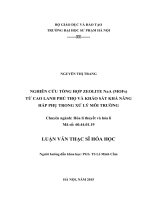 LUẬN VĂN THẠC SĨ HÓA HỌC: NGHIÊN CứU TổNG HợP ZEOLITE NaA (MOFs)   Từ CAO LANH PHÚ THọ VÀ KHảO SÁT KHả NĂNG  HấP PHụ TRONG Xử LÝ MÔI TRƯờNG
