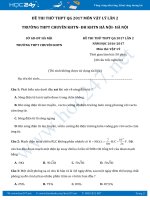 Đề thi thử THPT QG 2017 môn Vật Lý lần 2 trường Chuyên KHTN Hà Nội có đáp án