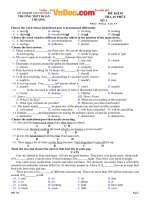 Đề kiểm tra 1 tiết môn Tiếng Anh lớp 12 Số 3 trường THPT Đoàn Thượng, Hải Dương năm học 2016  2017 có đáp án 