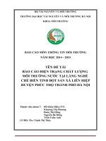 BÁO CÁO MÔN THÔNG TIN MÔI TRƯỜNG: BÁO CÁO HIỆN TRẠNG CHẤT LƯỢNG  MÔI TRƯỜNG NƯỚC TẠI LÀNG NGHỀ  CHẾ BIẾN TINH BỘT SẮN XÃ LIÊN HIỆP HUYỆN PHÚC THỌ THÀNH PHỐ HÀ NỘI
