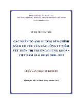 Các nhân tố ảnh hưởng đến chính sách cổ tức của các công ty niêm yết trên thị trường chứng khoán việt nam giai đoạn 2008   2012 