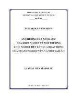 Ảnh hưởng của năng lực nhà khởi nghiệp và môi trường khởi nghiệp đến kết quả hoạt động của doanh nghiệp vừa và nhỏ tại lào 