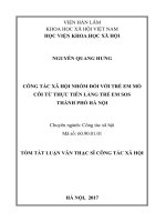 Công tác xã hội nhóm đối với trẻ mồ côi từ thực tiễn Làng trẻ em SOS thành phố Hà Nội (tt)