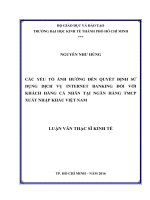 Các yếu tố ảnh hưởng đến quyết định sử dụng dịch vụ internet banking đối với khách hàng cá nhân tại ngân hàng TMCP xuất nhập khẩu việt nam 