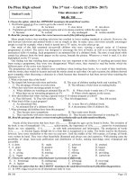 Đề thi giữa học kì 2 môn Tiếng Anh lớp 12 THPT Đa Phúc, Hà Nội năm học 2016  2017 có đáp án