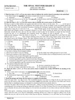 Đề thi học kì 2 môn Tiếng Anh lớp 12 THPT Đa Phúc, Hà Nội năm học 2016  2017 có đáp án 