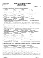 Đề thi học kì 2 môn Tiếng Anh lớp 12 THPT Đa Phúc, Hà Nội năm học 2016  2017 có đáp án 