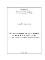 Thực hiện chính sách Bảo tồn và phát huy giá trị các di tích lịch sử  văn hóa từ thực tiễn huyện Đại Từ, tỉnh Thái Nguyên