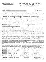 Đề thi thử THPT Quốc gia năm 2017 môn Tiếng Anh trường THPT chuyên Nguyễn Quang Diêu, Đồng Tháp có đáp án (Lần 1) 