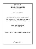 Thực hiện chính sách phát triển dịch vụ vận tải hành khách công cộng bằng xe buýt từ thực tiễn thành phố hà nội (tóm tắt)