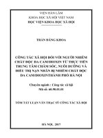 Công tác xã hội đối với người nhiễm chất độc da camdioxin từ thực tiễn Trung tâm chăm sóc, nuôi dưỡng và điều trị nạn nhân bị nhiễm chất độc da camdioxin thành phố Hà Nội (tt)
