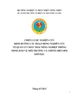 CHIẾN LƯỢC NGHIÊN CỨU ĐỊNH HƯỚNG CÁC HOẠT ĐỘNG NGHIÊN CỨU VỀ QUẢN LÝ CHẤT THẢI NÔNG NGHIỆP THÔNG MINH, BẢO VỆ MÔI TRƯỜNG VÀ CHỐNG BIẾN ĐỔI KHÍ HẬU