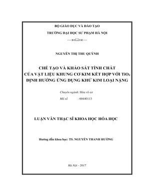 Chế tạo và khảo sát tính chất của vật liệu khung cơ kim kết hợp với tio2 đ
