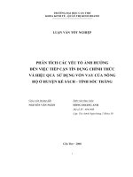 Phân tích các yếu tố ảnh hưởng đến việc tiếp cận tín dụng chính thức và hiệu quả sử dụng vốn vay của nông hộ ở huyện kế sách   tỉnh sóc trăng