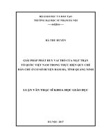 Giải pháp phát huy vai trò của mặt trận tổ quốc việt nam trong thực hiện quy chế dân chủ huyện đầm hà, tỉnh quảng ninh 