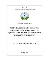 Mô tả hoạt động nghề nghiệp của người bán thuốc tại cơ sở bán lẻ đạt chuẩn GPP   nghiên cứu trường hợp tại địa bàn tỉnh tây ninh
