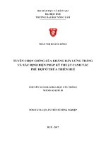 Tuyển chọn giống lúa kháng rầy lưng trắng và xác định các biện pháp kỹ thuật canh tác phù hợp ở thừa thiên huế (tt) 