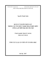 Quản lý nguồn nhân lực trong các tổ chức nghệ thuật biểu diễn công lập trên địa bản hà nội (tóm tắt luận án) 