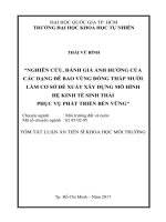 Nghiên cứu, đánh giá ảnh hưởng của các dạng đê bao vùng đồng tháp mười làm cơ sở đề xuất xây dựng mô hình hệ kinh tế   sinh thái phục vụ phát triển bền vững (tóm tắt) 