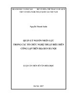 Quản lý nguồn nhân lực trong các tổ chức nghệ thuật biểu diễn công lập trên địa bản hà nội 