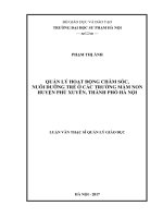 Quản lý hoạt động chăm sóc, nuôi dưỡng ở các trường mầm non huyện Phú Xuyên thành phố Hà Nội