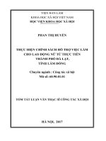 Thực hiện chính sách hỗ trợ việc làm cho lao động nữ từ thực tiễn thành phố đà lạt, tỉnh lâm đồng (tóm tắt)