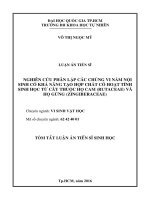 Nghiên cứu hoạt tính sinh học của một số chất phân lập từ các chủng vi nấm nội sinh thuộc họ cam (rutaceae) và họ gừng (zingiberaceae) (tóm tắt) 