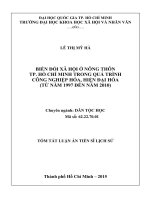 Biến đổi xã hội ở nông thôn TP  hồ chí minh trong quá trình công nghiệp hóa, hiện đại hóa (từ sau năm 1997 đến năm 2010) (tóm tắt) 