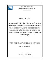 Nghiên cứu các yếu tố ảnh hưởng đến đánh giá rủi ro có sai phạm trọng yếu trong kiểm toán các chu trình kinh doanh chủ yếu của doanh nghiệp do công ty TNHH kiểm toán và kế toán AAC thực hiện 