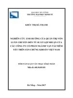 Nghiên cứu ảnh hưởng của quản trị vốn luân chuyển đến tỷ suất lợi nhuận của các công ty cổ phần ngành vận tải niêm yết trên sàn chứng khoán việt nam 
