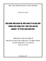 Vận dụng mối quan hệ giữa kinh tế và đạo đức trong việc nâng cao y đức cho cán bộ ngành y tế ở việt nam hiện nay (tóm tắt)