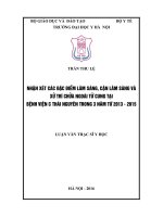 Nhận xét các đặc điểm lâm sàng, cận lâm sàng và xử trí chửa ngoài tử cung tại bệnh viện c thái nguyên trong 3 năm từ 2013   2015 