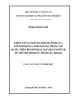 KHẢO SÁT SỰ KHÁNG KHÁNG SINH CỦA PSEUDOMONAS AERUGINOSA PHÂN LẬP ĐƯỢC TRÊN BỆNH PHẨM TẠI VIỆN PASTEUR