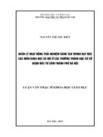 Quản lý hoạt động trải nghiệm sáng tạo trong dạy học các môn khoa học xã hội ở trường trung học cơ sở quận bắc từ liêm thành phố hà nội