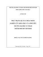 Thực trạng quản lý hoạt động nghiên cứu khoa học của sinh viên trường đại học sư phạm thành phố hồ chí minh