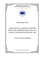 Chuyển dịch cơ cấu kinh tế ngành theo hướng công nghiệp hóa, hiện đại hóa của huyện củ chi, TP  HCM giai đoạn 2013   2020 