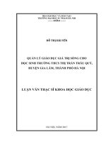 Quản lý giáo dục giá trị sống cho học sinh trường THCS thị trấn trâu quỳ, huyện gia lâm, thành phố hà nội 
