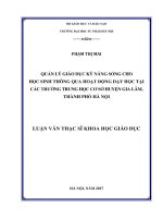 Quản lý giáo dục kỹ năng sống cho học sinh thông qua hoạt động dạy học tại các trường THCS huyện gia lâm, thành phố hà nội  
